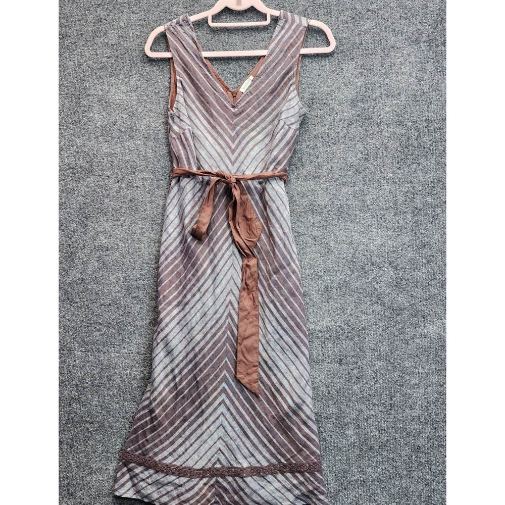 Sundance Womens Linen Striped V-Neck Lagenlook Belted Boho Midi Dress Petite 4